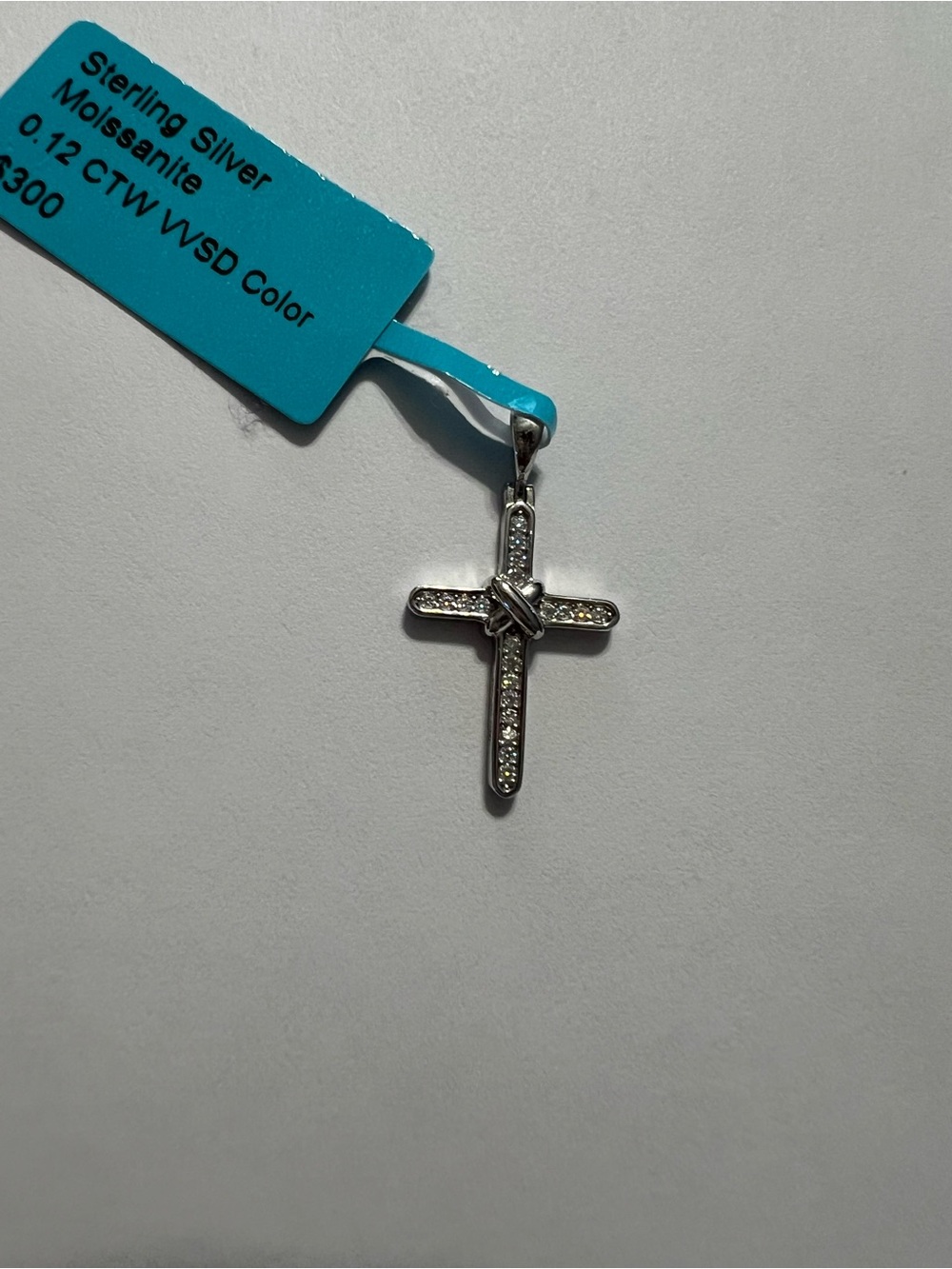 Sterling Silver Cross Pendant with Moissanite Accents - Silver